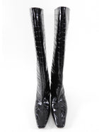 Toteme Croc Embossed 50mm Heel Black Leather Tall Boots - 37 / 36