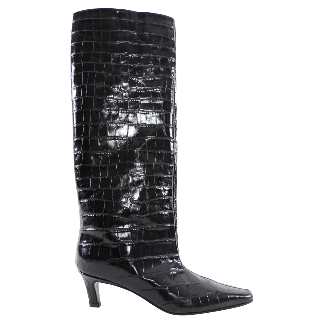 Toteme Croc Embossed 50mm Heel Black Leather Tall Boots - 37 / 36