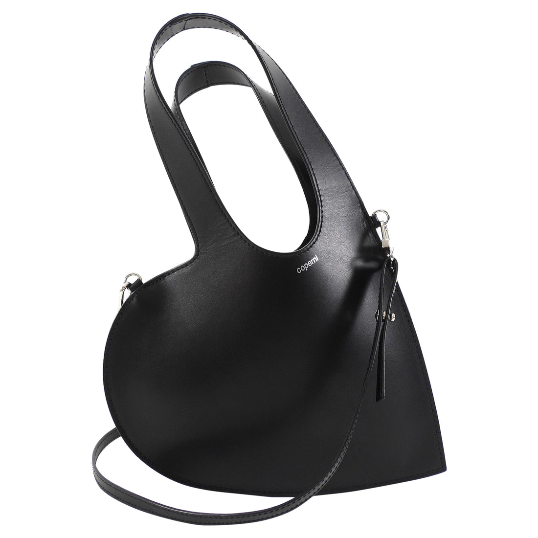 Coperni Black Leather Mini Heart Tote Bag with Strap