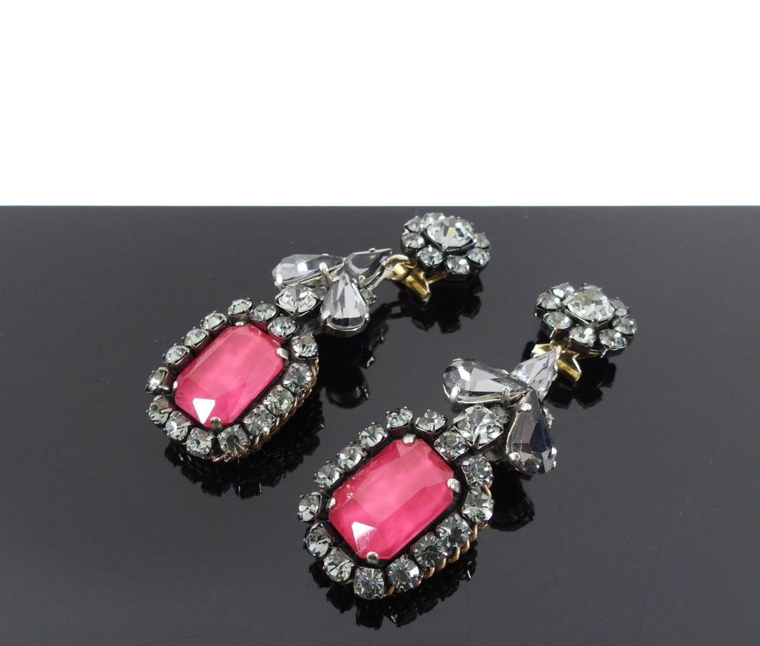 Rada Red and Silver Crystal Drop Earrings