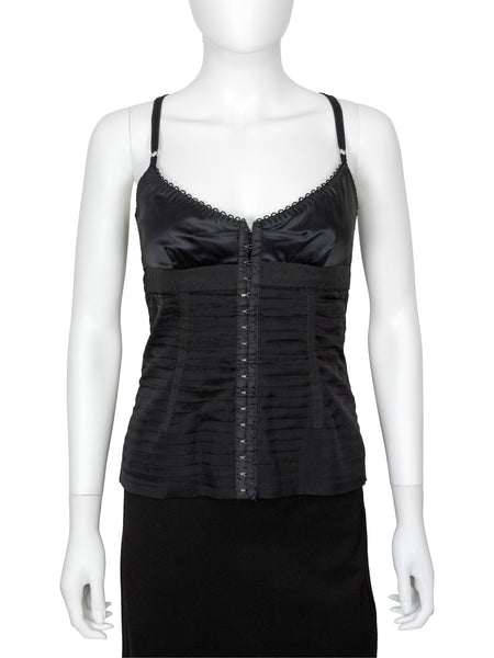 D&G Dolce and Gabbana Black Pleated Silk and Nylon Bustier  - 42