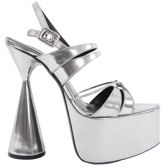 D'Accori Metallic Silver Leather Belle Platform Sandals - EU38