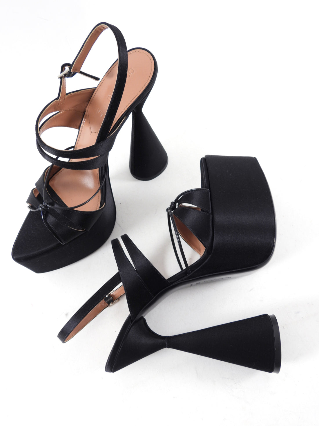 D'Accori Belle Black Satin Platform Heels - 8