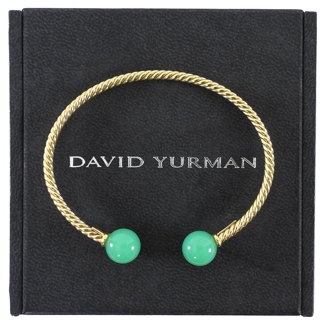 David Yurman  18k Yellow Gold Solari Cablespira Chrysoprase Cuff Bracelet