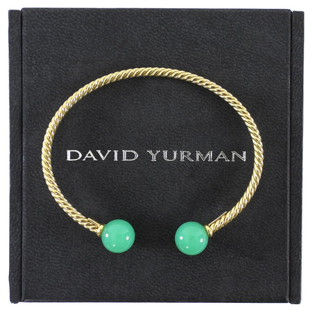 David Yurman  18k Yellow Gold Solari Cablespira Chrysoprase Cuff Bracelet