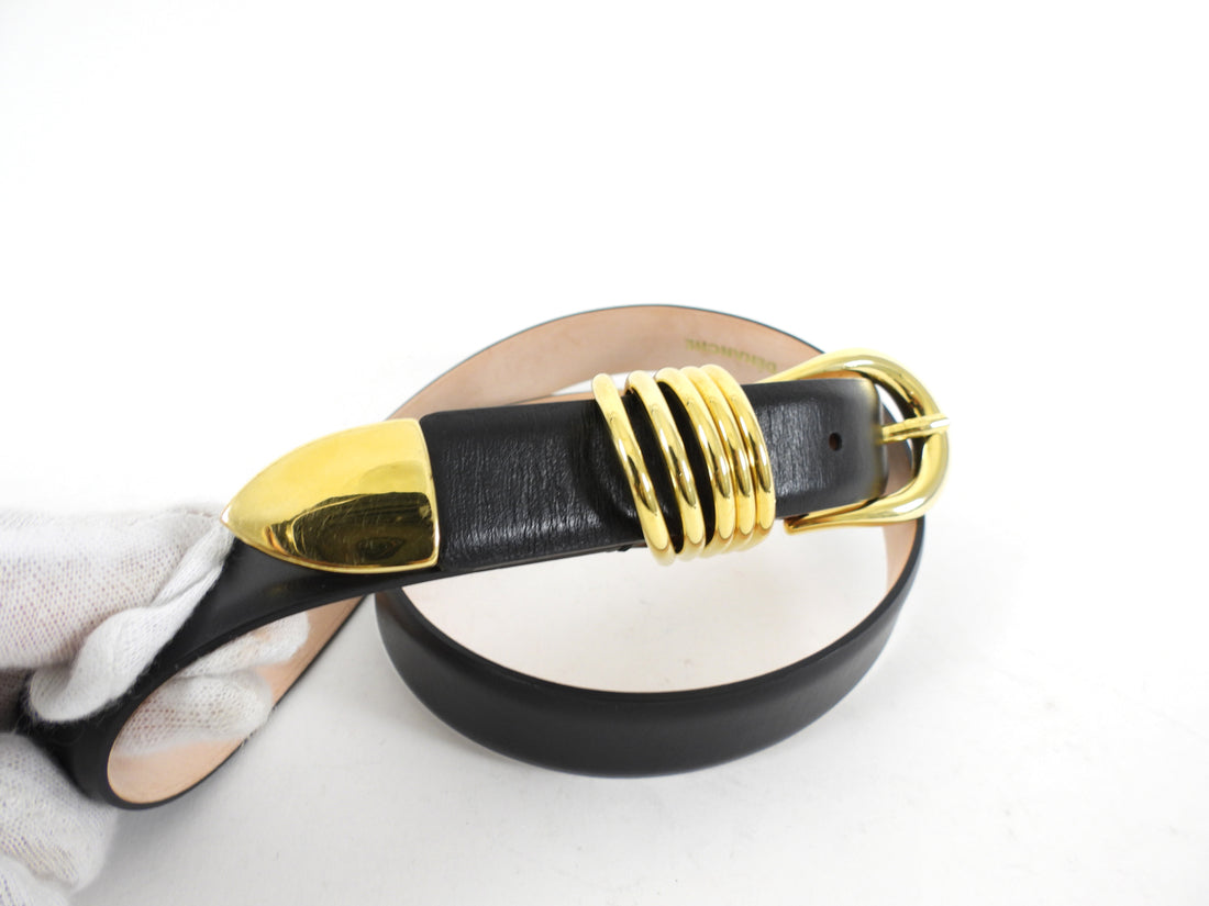 Dehanche Black Leather and Gold Hollyhock Belt - M (27-36")