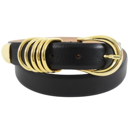 Dehanche Black Leather and Gold Hollyhock Belt - M (27-36")