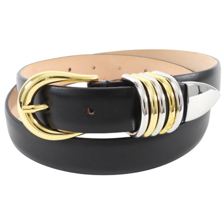 Dehanche Black Leather Hollyhock Mixed Metal Belt - M (27-36")