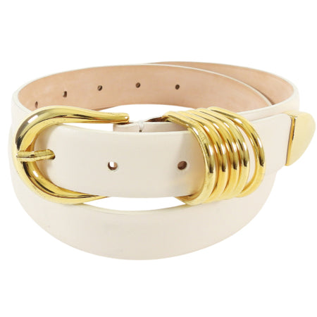 Dehanche Ivory Leather Hollyhock Goldtone Belt - S (25-34”)