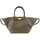 Demellier Dark Khaki  Grained Leather Midi New York Tote Bag