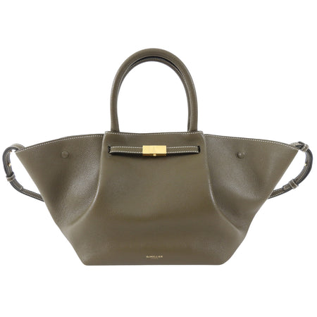 Demellier Dark Khaki  Grained Leather Midi New York Tote Bag