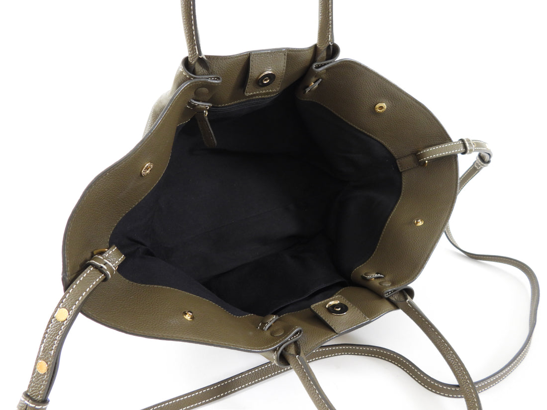 Demellier Dark Khaki  Grained Leather Midi New York Tote Bag