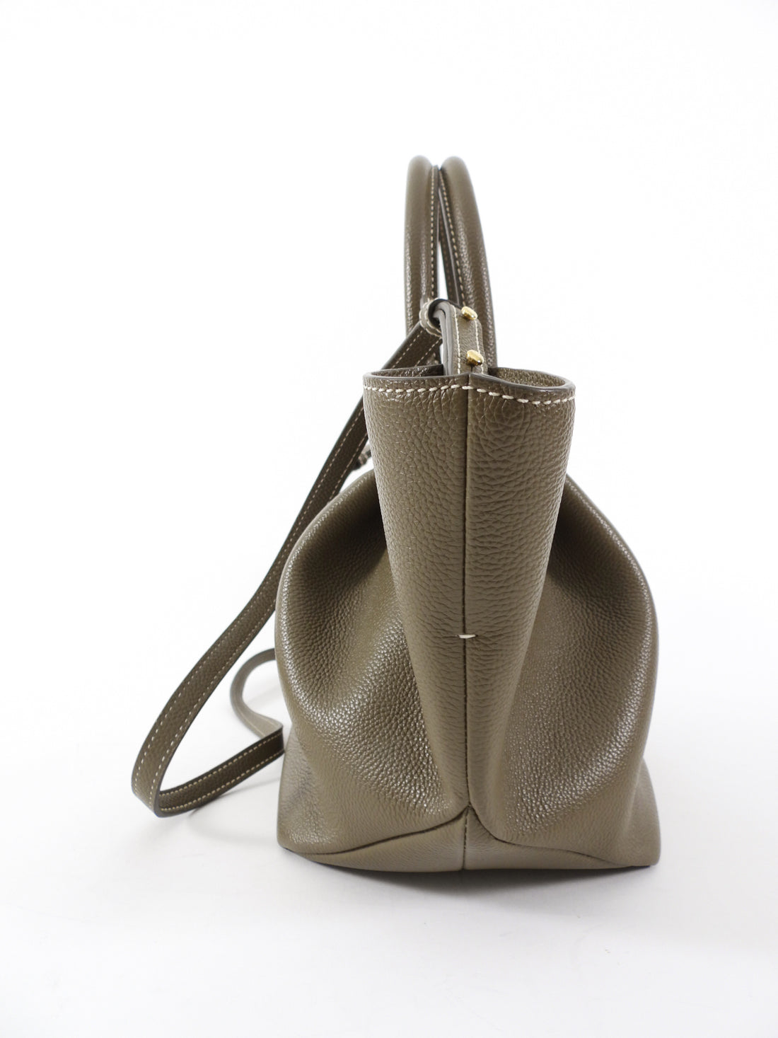 Demellier Dark Khaki  Grained Leather Midi New York Tote Bag