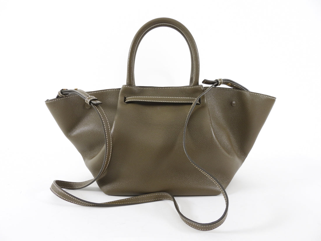 Demellier Dark Khaki  Grained Leather Midi New York Tote Bag
