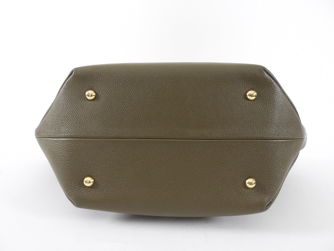 Demellier Dark Khaki  Grained Leather Midi New York Tote Bag