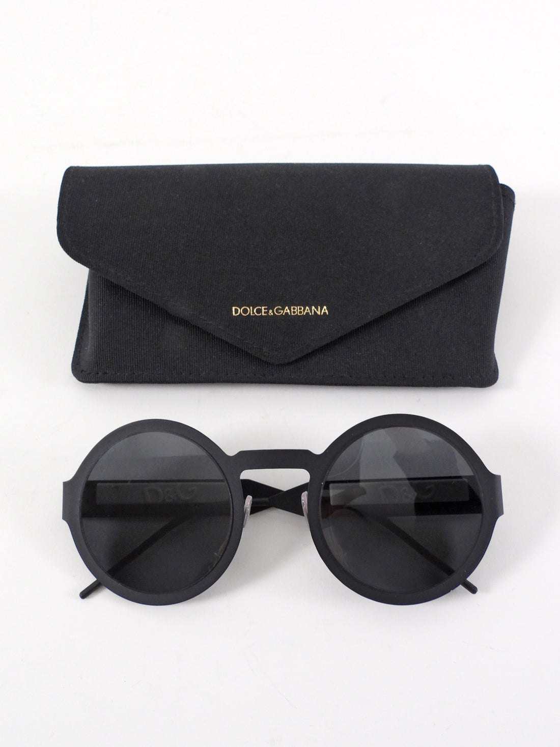 Dolce and  Gabbana DG 2234 Logo Black Matte Metal Round Frame Sunglasses