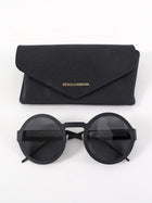Dolce and  Gabbana DG 2234 Logo Black Matte Metal Round Frame Sunglasses