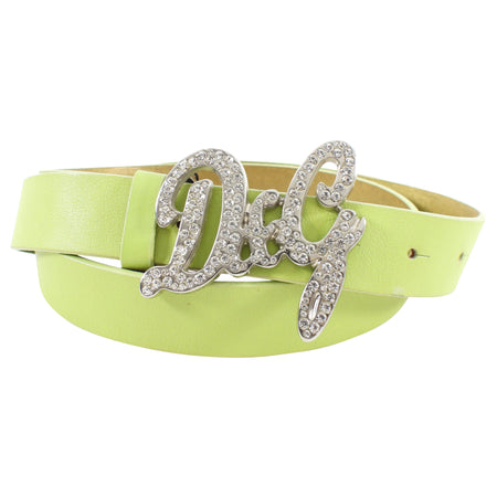 D & G by Dolce & Gabbana Vintage Lime Green Leather Crystal Belt - 95cm