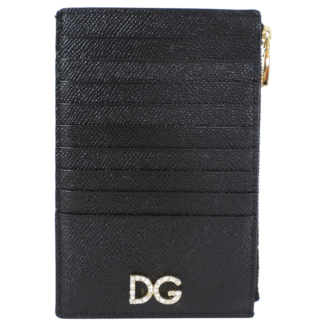 Dolce & Gabbana Black Leather Zip Card Holder Wallet