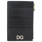 Dolce & Gabbana Black Leather Zip Card Holder Wallet