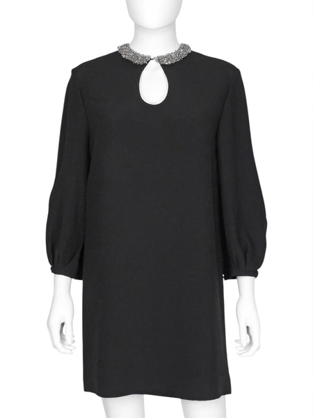 Dice Kayek Black Bead Neck Long Sleeve Cocktail Dress - 40