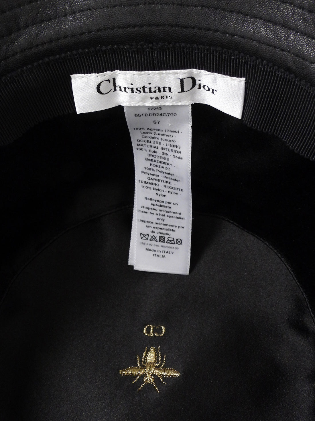 Christian Dior Black Teddy-D Brim Leather Bucket Hat with Veil