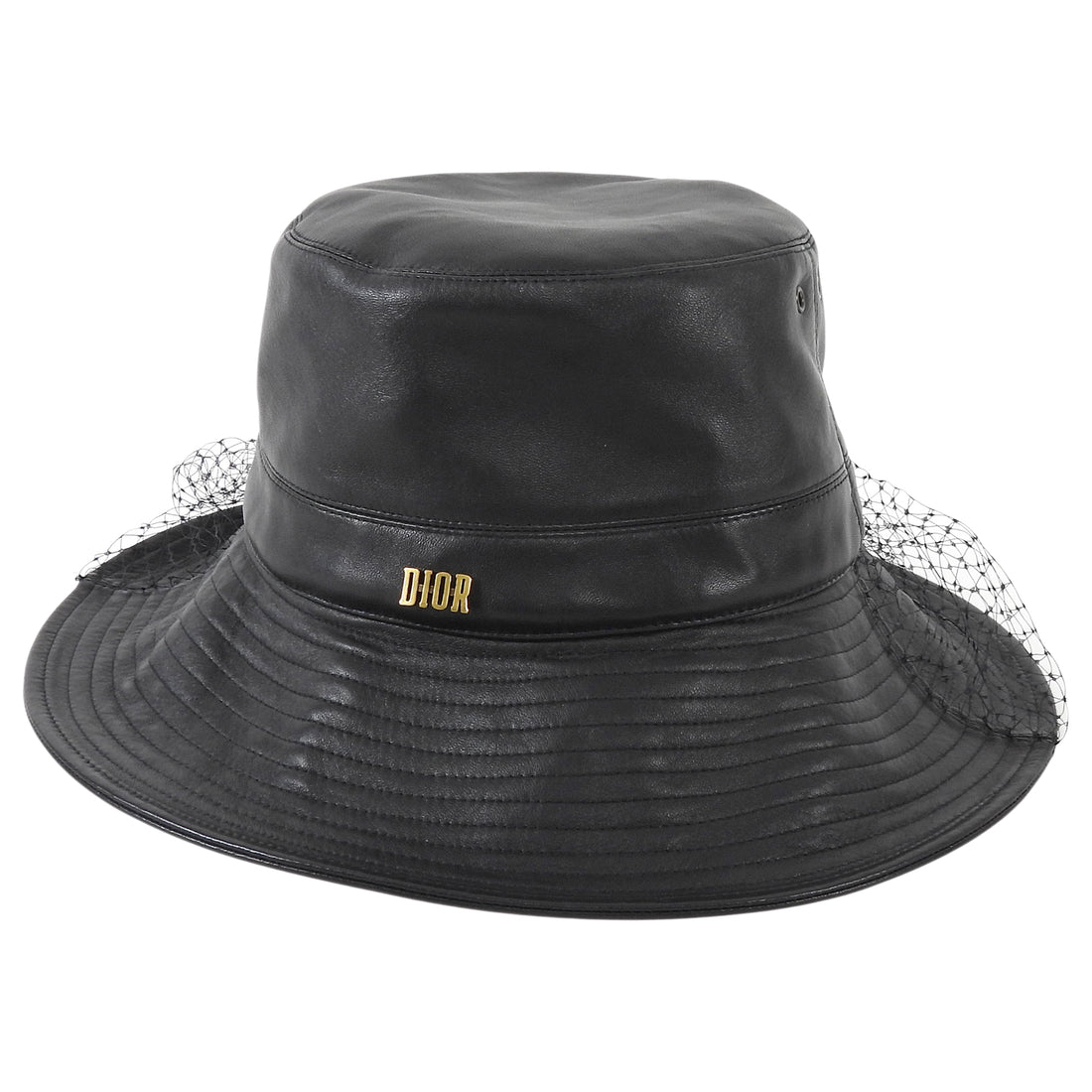 Christian Dior Black Teddy-D Brim Leather Bucket Hat with Veil