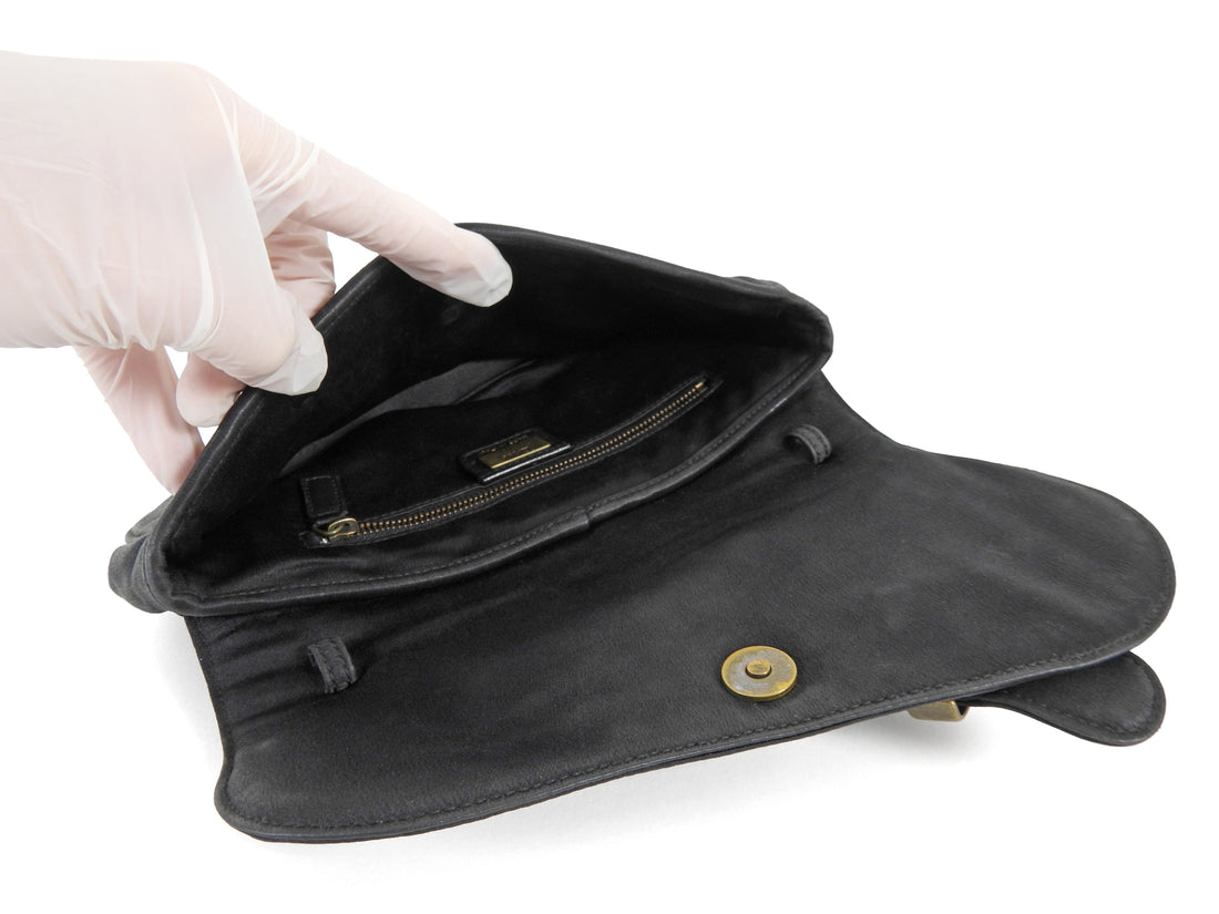 Christian Dior Black Brown Gaucho Saddle Pouch Bag