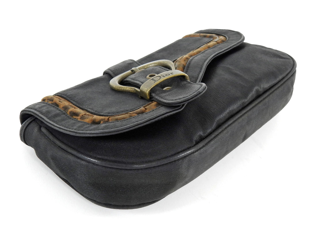 Christian Dior Black Brown Gaucho Saddle Pouch Bag