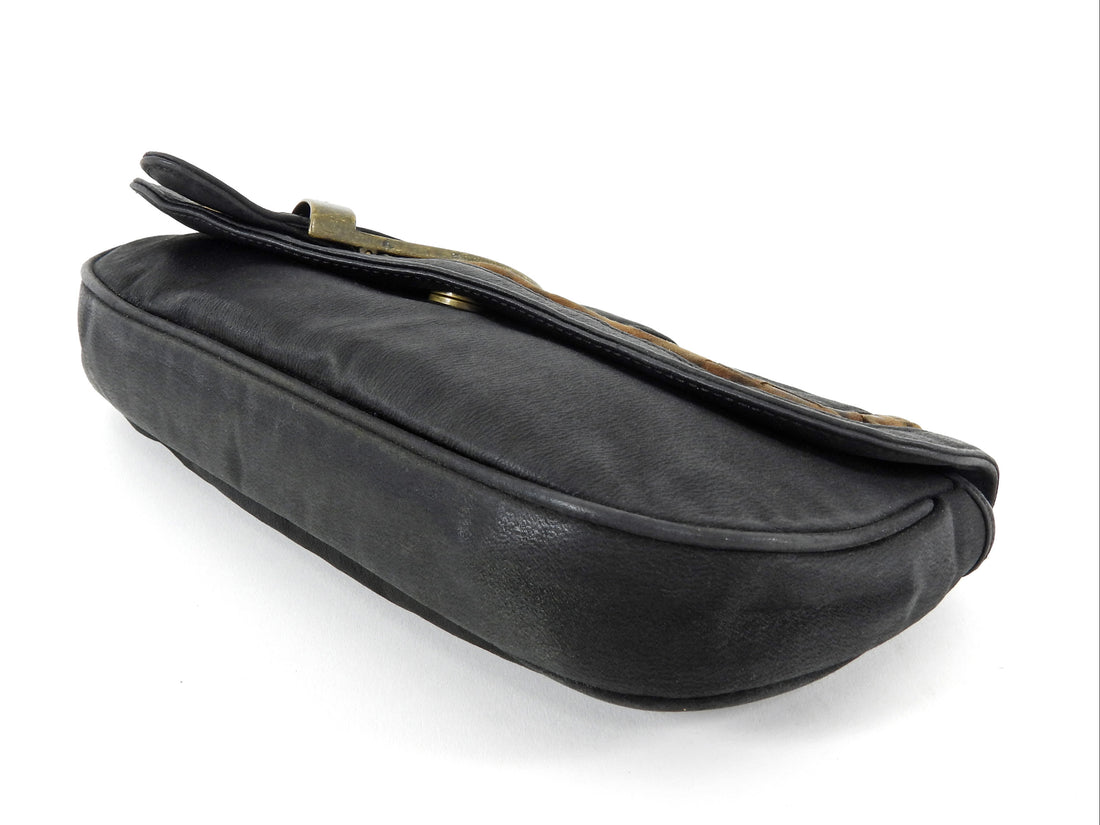 Christian Dior Black Brown Gaucho Saddle Pouch Bag