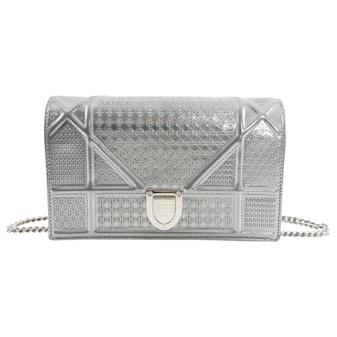 Dior Silver Microcannage Diorama Wallet on Chain