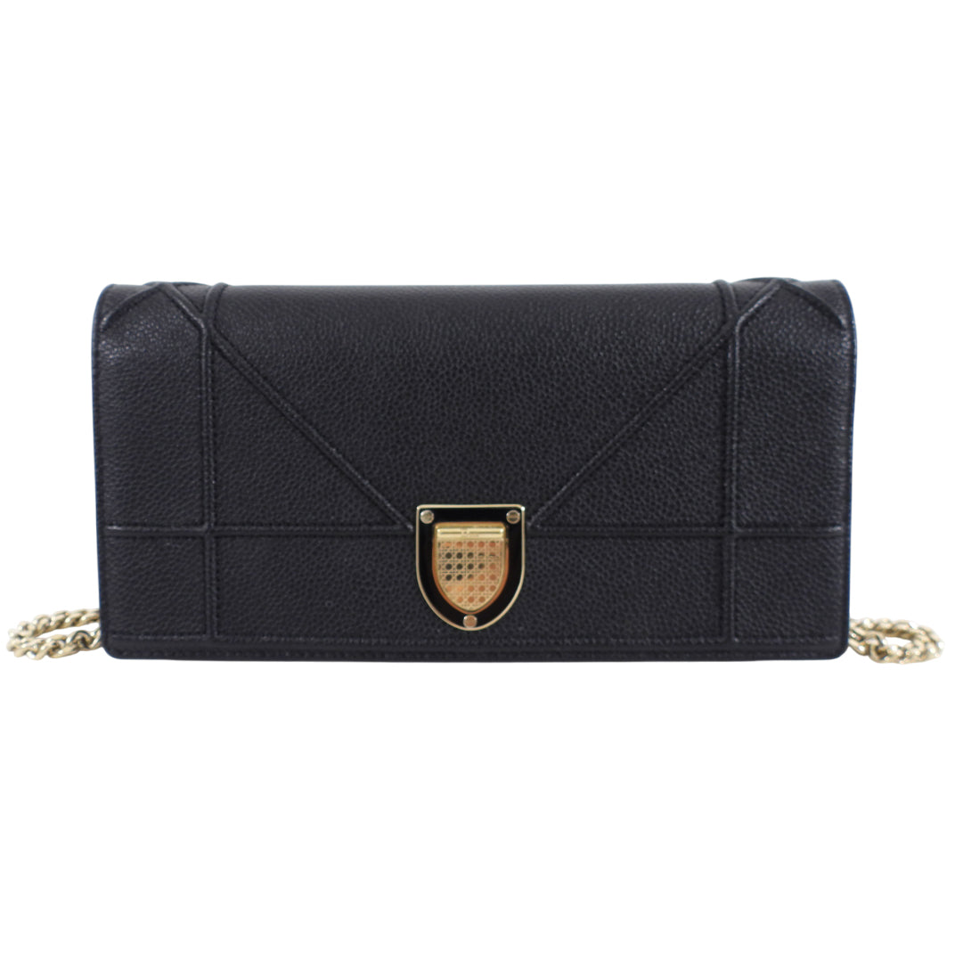 Christian Dior Black Cannage Leather Diorama Wallet on Chain