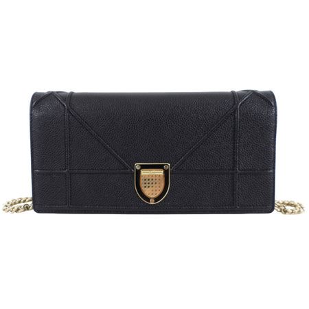 Christian Dior Black Cannage Leather Diorama Wallet on Chain