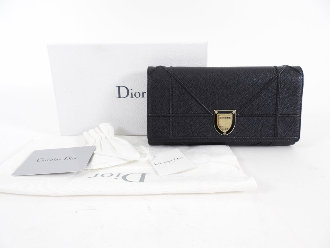 Christian Dior Black Cannage Leather Diorama Wallet on Chain