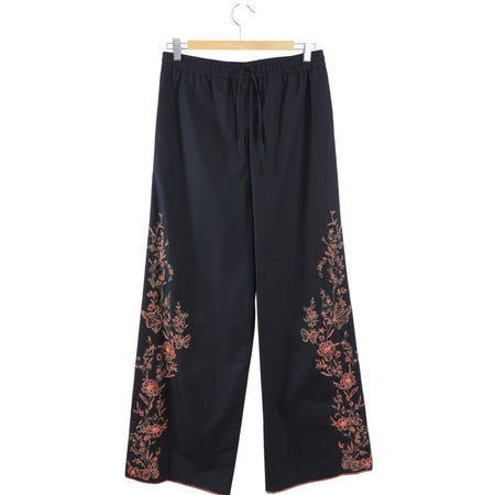 Christian Dior Black Cotton Coral Bead Embroidery Wide Leg Pant - S / M
