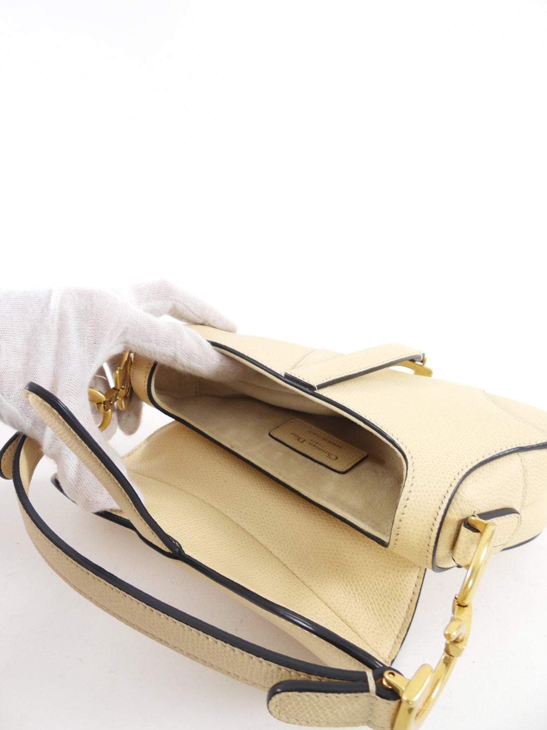 Christian Dior 2019 Light Beige Grained Leather Mini Saddle Bag
