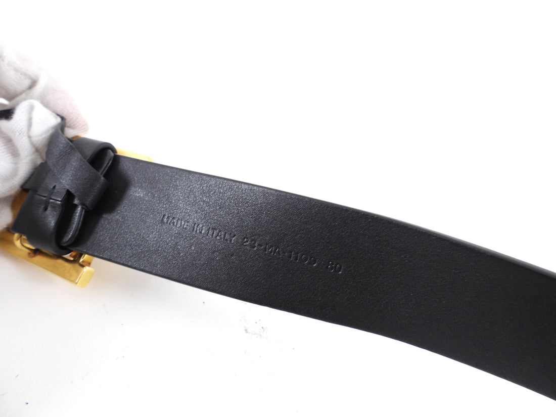 Dior Black Leather Diorquake D Logo Brass Belt - 80