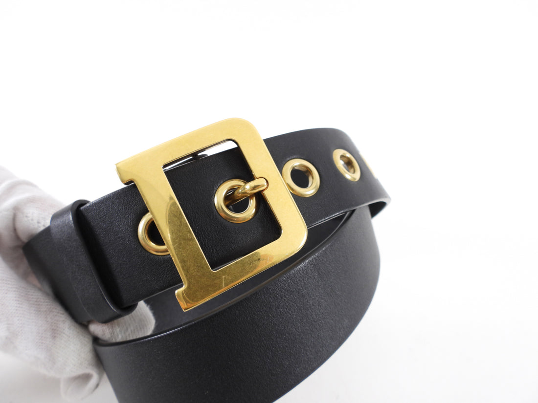 Dior Black Leather Diorquake D Logo Brass Belt - 80