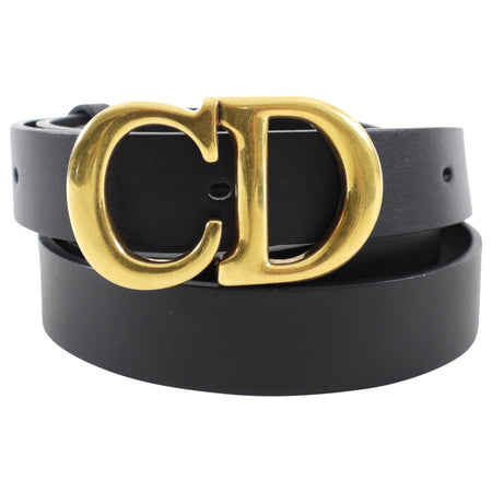 Christian Dior 20mm Black Leather Saddle Belt - 90