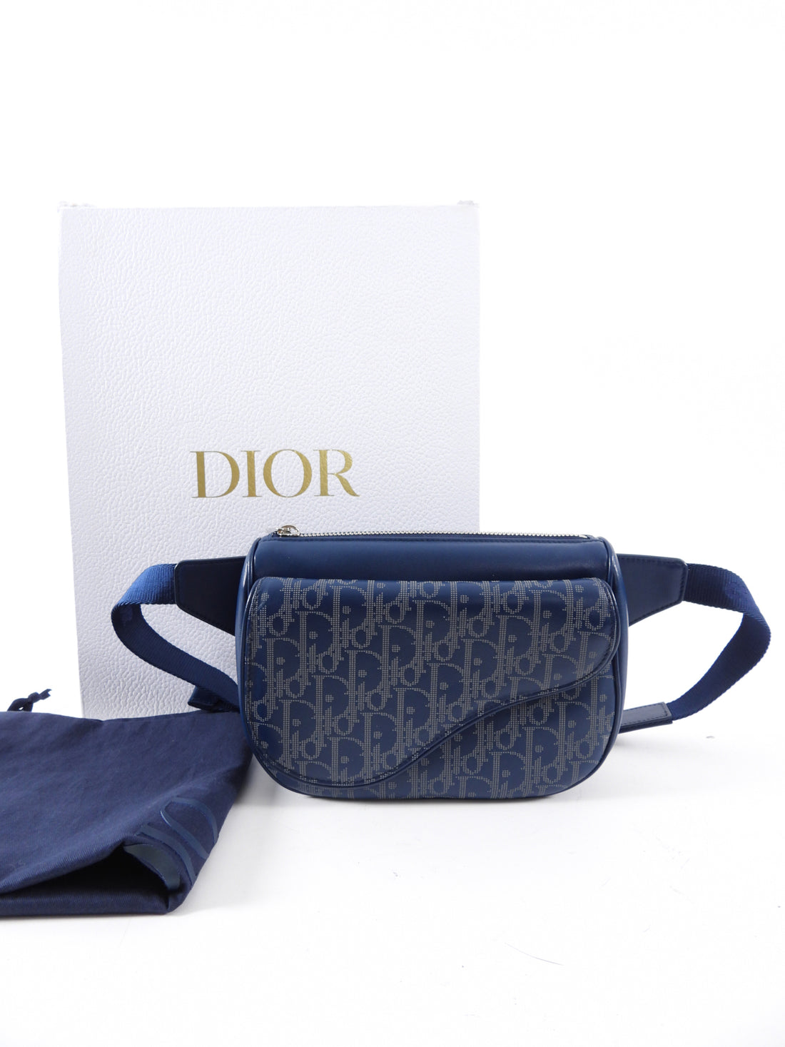 Dior Dark Blue Galaxy Calfskin Oblique World Tour Saddle Belt Bag