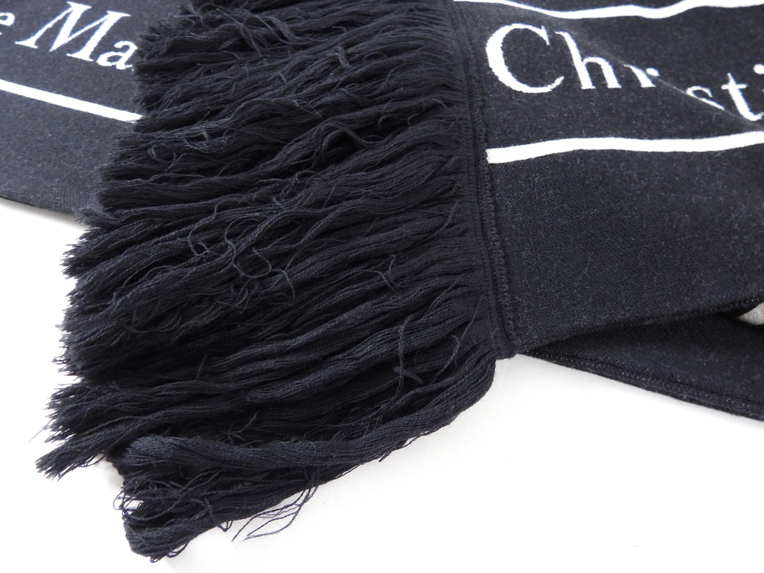 Christian Dior Black and White Knit Long 3 rue de Marignan Scarf