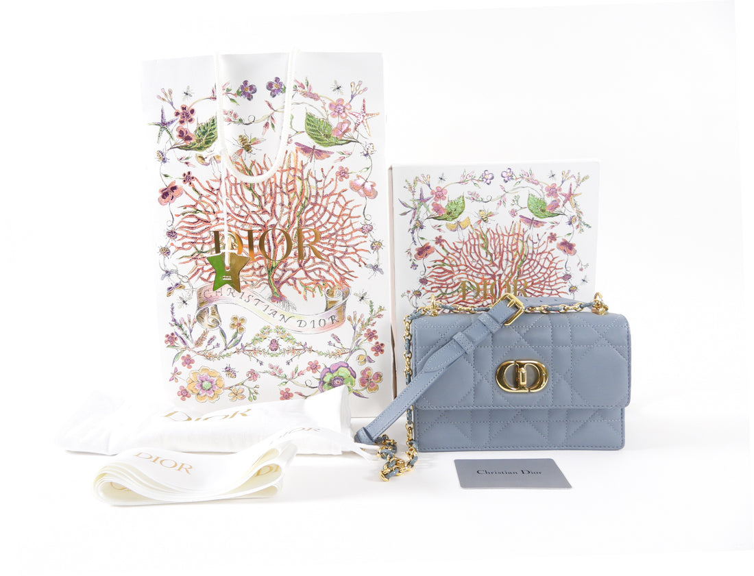 Dior Blue Leather Cannage Miss Caro Mini Chain Bag
