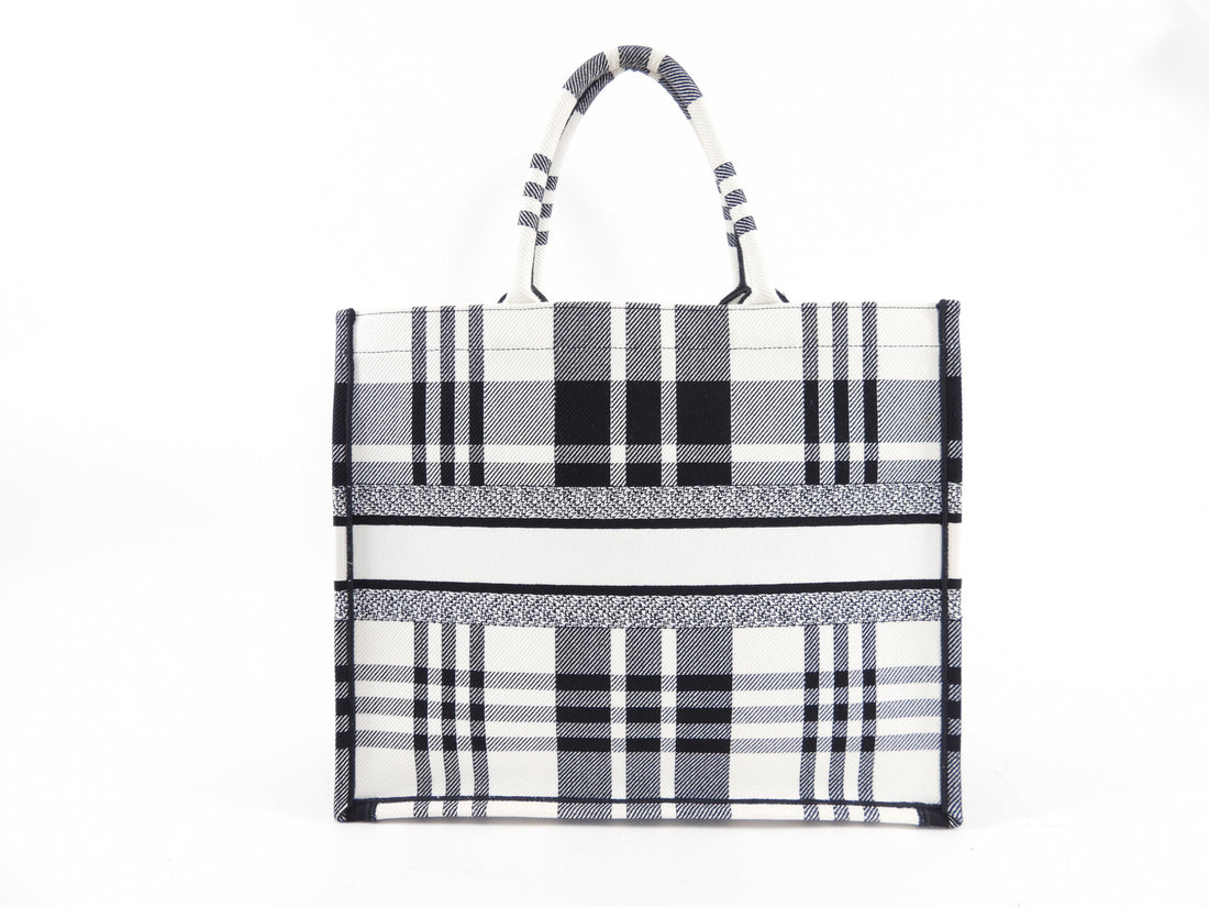 Dior Black and White Check Large Book Bag Tote