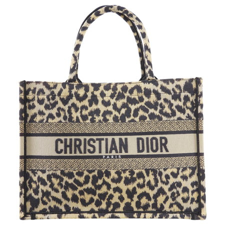 Christian Dior Medium Leopard Canvas Book Bag Tote