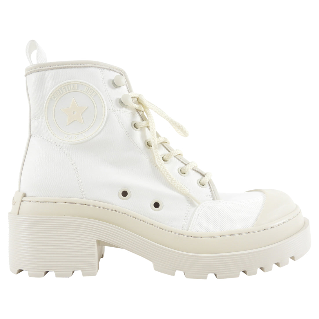 Dior Ivory Coated Canvas and Leather D-Rise Ankle Boots - 37