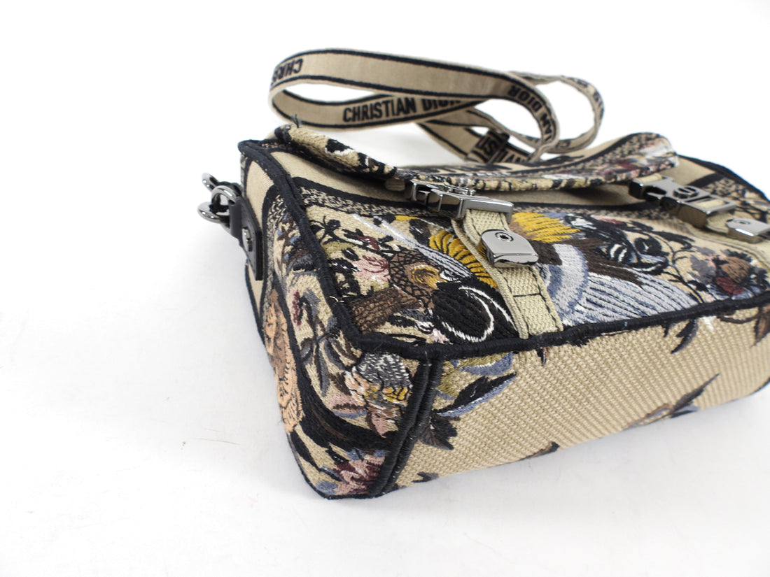 Dior Diorcamp Beige Floral Embroidered Logo Crossbody Messenger Bag