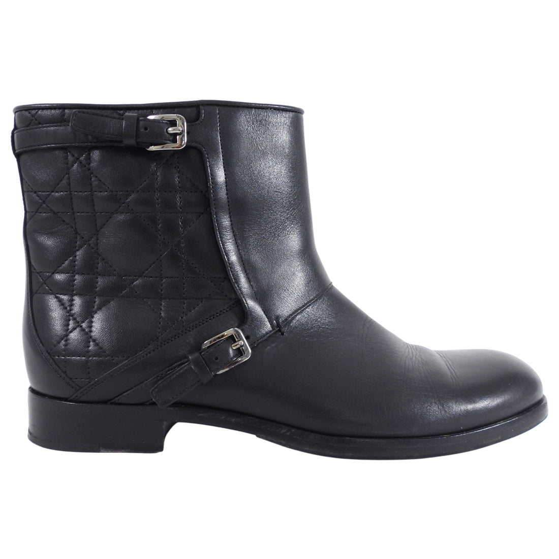Christian Dior Black Leather Cannage Quilted Ankle Boot - 39