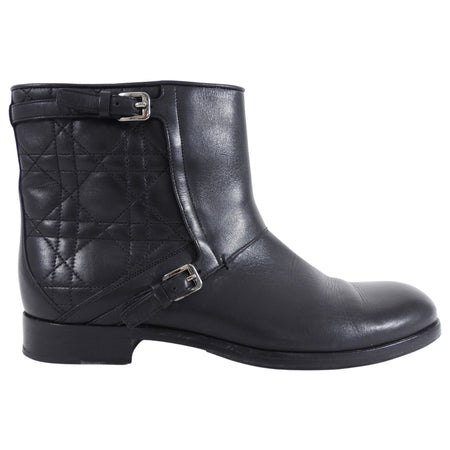 Christian Dior Black Leather Cannage Quilted Ankle Boot - 39