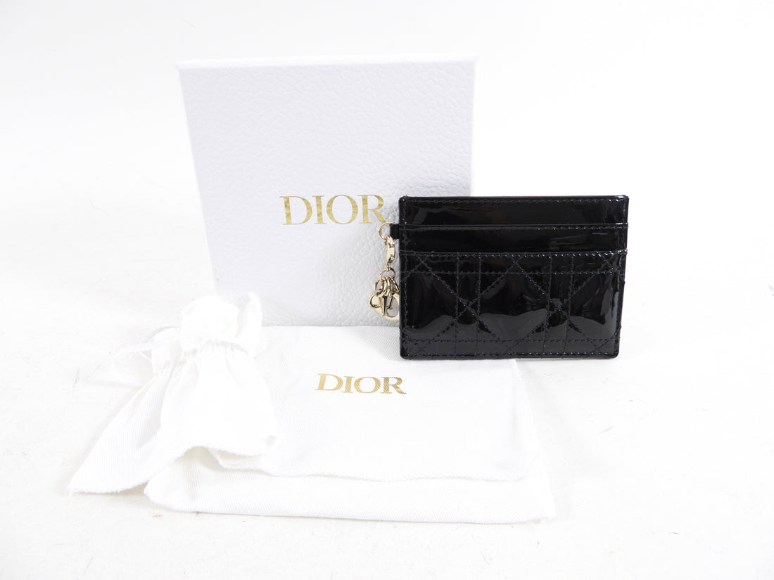 Christian Dior Black Patent Cannage Card Holder