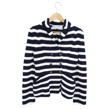 Christian Dior Cotton Stripe Sweater Jacket with CD Buttons - 6 (S/M)